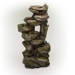 Alpine Corporation 39" 6 Tier Resin Fountain Gray & Brown: Outdoor Electric Water Feature, Weather-Resistant - 1 of 4