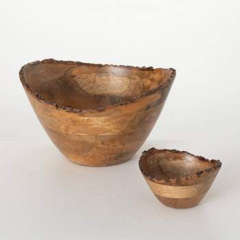 Sullivans 3.5" & 7" Natural Edge Rustic Wood Bowls Set of 2