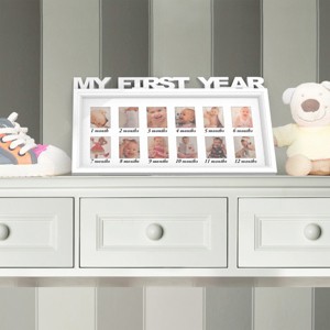 My First Year Collage Baby Picture Frame- Memory Keepsake for Babies with 12 Month Display for One 2x3 Wallet Photo Monthly by Hastings Home (White) - 1 of 4