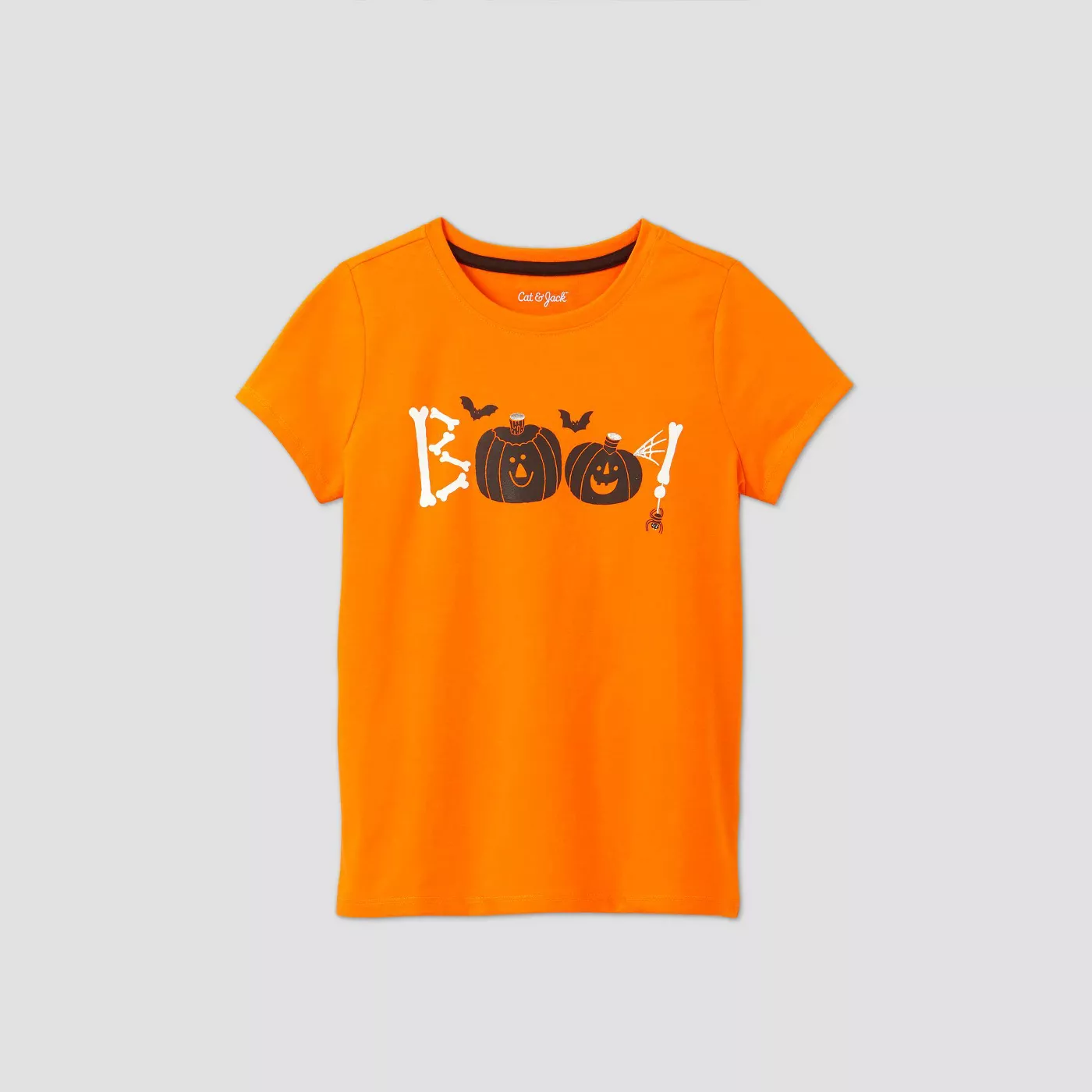 Girls' Short Sleeve 'Boo!' Graphic T-Shirt - Cat & Jack™ Orange - image 1 of 3