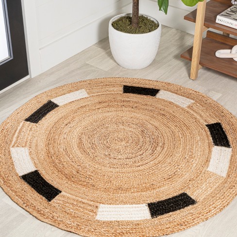 5' Round Porto Geometric Jute Circle, Natural/cream/black