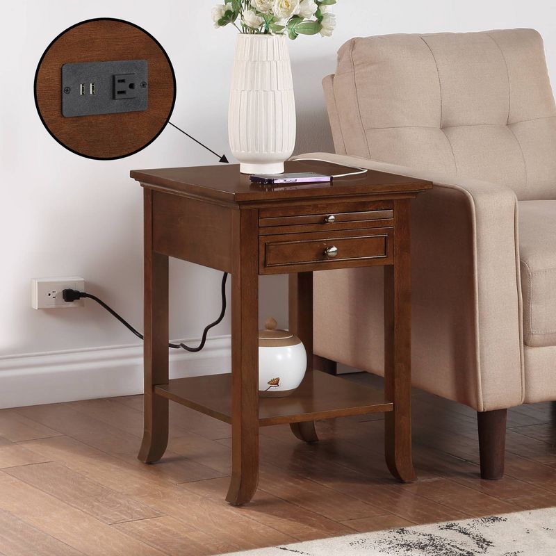 Breighton Home American Heritage Logan Single Drawer End Table with Charging Station and Pull-Out Shelf Espresso, 2 of 8