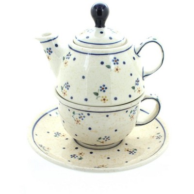 Blue Rose Polish Pottery Country Meadow Individual Teapot & Cup