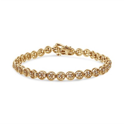 Silver 1/10 Cttw Diamond Open Circle Beaded Wheel Link Tennis Bracelet