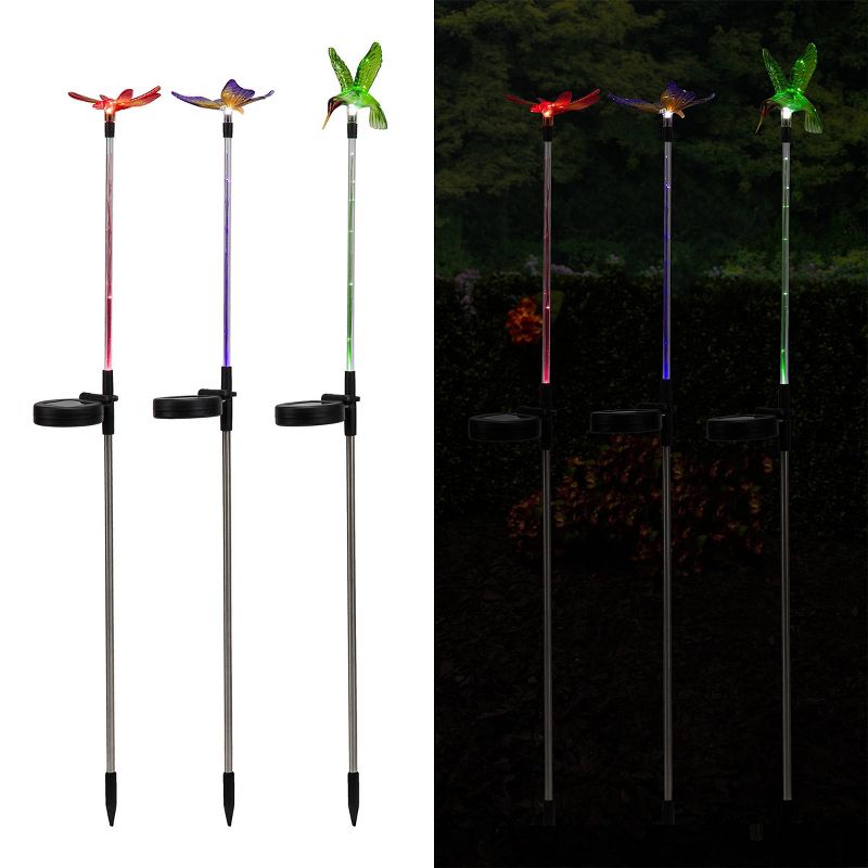 3pc Butterfly, Hummingbird, and Dragonfly Solar Fiber LED Pathway Garden Stakes - Alpine Corporation, 5 of 12