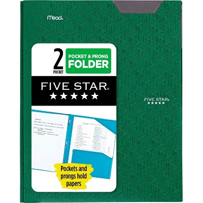 Five Star 2 Pocket Plastic Folder with Prongs Green