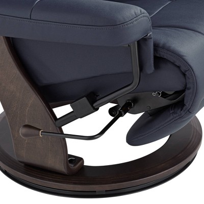 Midnight Blue Faux Leather Swivel Recliner with Adjustable Headrest