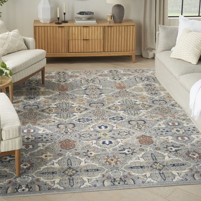 Gray Floral Synthetic 5'3" x 7'3" Rectangular Area Rug