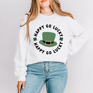 Simply Sage Market Women's Graphic Sweatshirt Happy Go Lucky Hat - 1 of 4