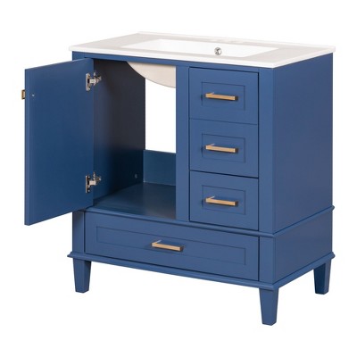 NicBex 30" Bathroom Vanity with Sink, Bathroom Cabinet Storage with 2 Spacious Drawers and 1 Large Cabinets for Bathroom, Blue