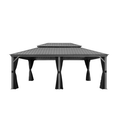 PURPLE LEAF Outdoor Hardtop Gazebo with Double Roof Metal Gazebo,Light Gray