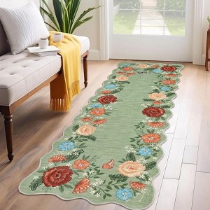 coucheta Area Rug, Low Pile, Washable Rugs,Stain Resistant, Non Slip, Modern Floral Scalloped Carpet for Bedroom, Living Room - 1 of 4