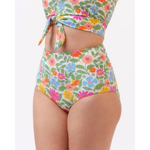 Youmita 3 Pack Floral Embroidery Shiny Stretch Satin Cheeky Bikini