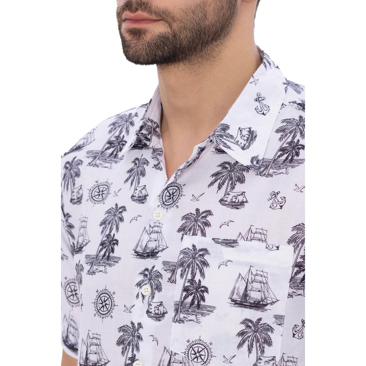 HAPPY BAY Men's Hawaiian Shirts Short Sleeve Button Down Shirt Mens Holiday Shirts Linen Effect Summer Casual Holiday Aloha Shirts XXL Black,Tree - thumbnail 3