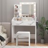 Vanity Set, Modern Dressing Table and Cushion Stool Set, with 3-Color Adjustable Lights Mirror, Makeup Desk with Power Outlet and 2 Drawers - 2 of 4