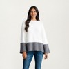 Anna-Kaci Women’s Cozy Rib Knit Sweater Top with Wide Flared Sleeves Soft Two-Tone Panel Design and Relaxed Flowing Silhouette - 2 of 4