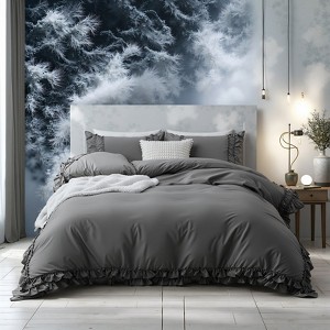 Cozy Cotton Comforter Set with Pillowcases – 100% Cotton Bedding with Double Ruffle Edge, Fluffy Lightweight All Season - 1 of 4