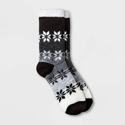 Women's Gradient Snowflake Double Lined Cozy Crew Socks - A New Day™ Black/Charcoal/Heather Gray 4-10