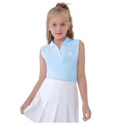 Mocamel Girls' Quick Dry Golf Clothes V-Neck polo shirt, tennis shirt, UPF 50 + Sleeveless Sports Vest for Tennis Golf