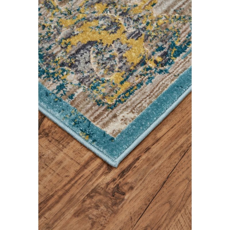 Keats Transitional Distressed Blue/Yellow/Taupe Area Rug, 3 of 9