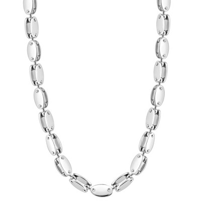 Pompeii3 Men's Polished Steel Clasp Single Tone 8mm Flexible Link  24" Chain
