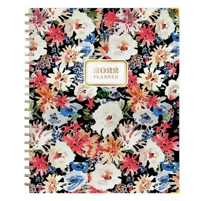 2022 Planner 8.5"x11" Weekly/Monthly Bookcloth Wirebound Festive Floral Black - Day Designer