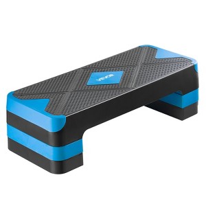 VEVOR Aerobic Exercise Step Platform, 28-Inch Workout Aerobic Stepper, Height Adjustable Fitness Training Step Deck Trainer with 4 Risers, Blue&Black - 1 of 4