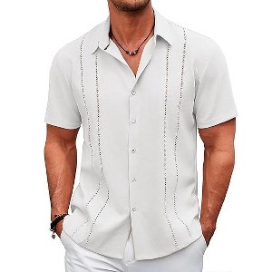 COOFANDY Men's Cuban Guayabera Shirt Casual Short Sleeve Button Down Shirts Summer Beach Shirts - 1 of 4