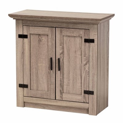 Bruce Farmhouse Wood 2 Doors Shoe Storage Cabinet Oak/Brown - Baxton Studio