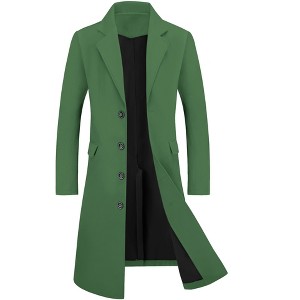 Lars Amadeus Men's Winter Single-Breasted Notched Lapel Long Overcoat - 1 of 4
