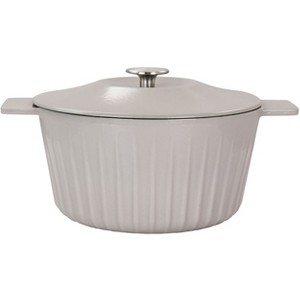 Gibson Enameled Cast Iron 5 Quart  Embossed Stripe Dutch Oven with Lid in Warm Grey - 1 of 4