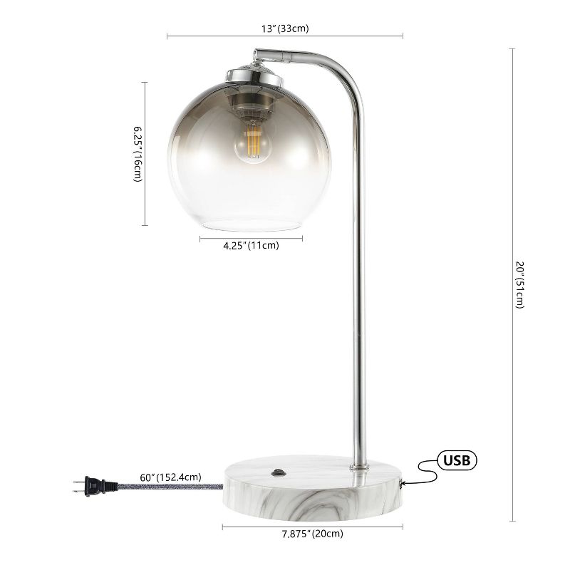 20&#34; Ada Industrial Contemporary Iron/Glass LED Task Lamp with USB Charging Port Chrome/Smoke Gray (Includes LED Light Bulb) - JONATHAN Y, 4 of 11