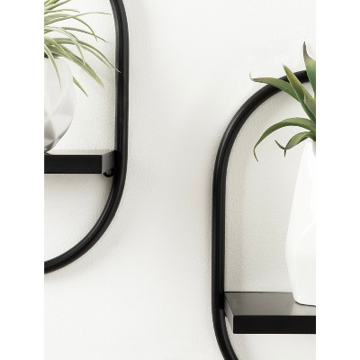 Black Wood and Metal Floating Wall Shelf Set