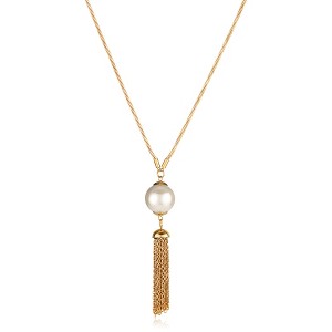 ELYA Women's Faux Pearl Stainless Steel Tassel Drop Necklace - 1 of 4