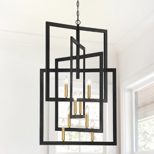 Modern Pendant Light Fixtures,Vintage 8-Light Farmhouse Chandeliers,Rectangle Hanging Island Light High Ceilings for Staircase, Hallway,Foyer - 1 of 4