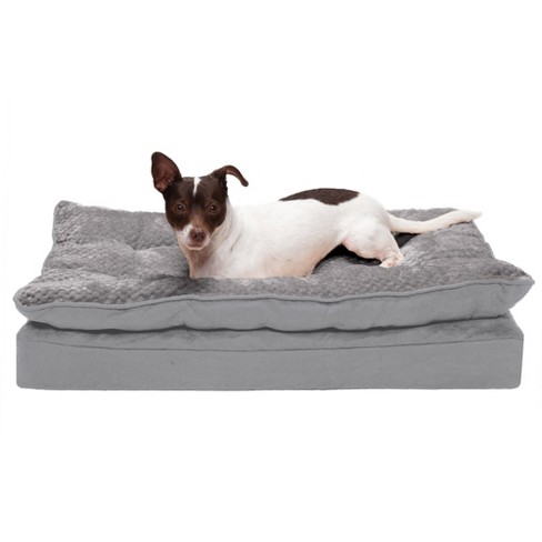 FurHaven Minky Faux Fur & Suede Pillow-Top Orthopedic Dog Bed - Titanium Gray / Medium