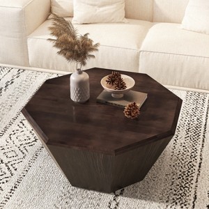 CAVINAS Coffee Tables for Living Room Octagonal Coffee Table Set of 2 Rubber Wood Table with Storage for Apartment, Bedroom - 1 of 4
