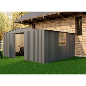 11x13ft Outdoor Metal Storage Shed with Firewood Storage, Punched Vents and Apex Roof for Garden and Backyard - Coolbibila - 1 of 4