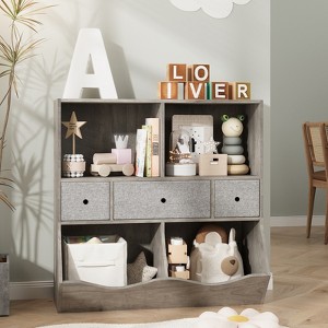 Kids Toy Storage Organizer with 3 Movable Drawers and 5-Section Bookshelf - 3-Tier Large Toy Cabinet for Playroom, Kindergarten, and School - 1 of 4