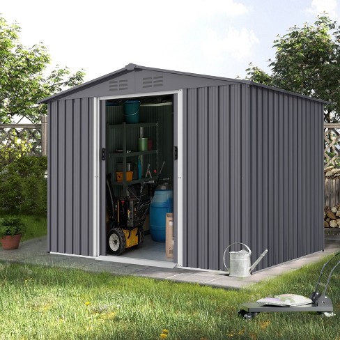 NicBex 8 x 6 FT Outdoor Storage Shed Large Metal Tool Sheds with Sliding Doors and Air Vent for Backyard Patio Lawn to Store Bikes, Tools, Gray - image 1 of 4