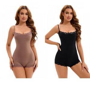 INSPIRE CHIC 2 Pcs Women's Lace Trim Cami Adjustable Straps Tummy Control Body Shapers - 1 of 4