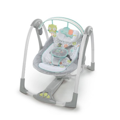 Photo 1 of Ingenuity 5-Speed Portable Baby Swing with Music, Nature Sounds & Battery-Saving Technology - Hugs & Hoots, Swing 'n Go, 0-9 Months