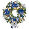 24 Inch Christmas Wreath with Lights and Blue Silver Balls for Front Door Fireplace Window Holiday Home Decor - 3 of 4