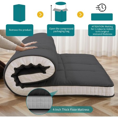 Rolled futon mattress packaging with unrolled product