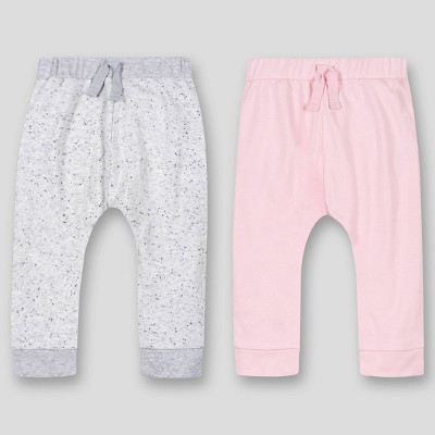 Image of Lamaze Baby Girls' 2pk Organic Cotton Solid Pull-On Harem Pants - Pink/Gray Newborn