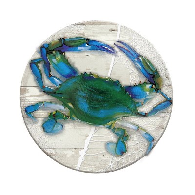 Evergreen 18" Hand Painted Embossed Glass Bird Bath, Blue Crab