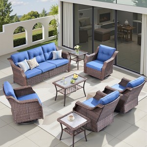 Buenhomino 9PCS Patio Furniture Set, Outdoor Wicker Sofa with Swivel Rocking Chairs Set of 4, Ottomans,Thick Cushions,Rattan Conversation Set - 1 of 4