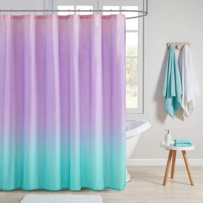 Dazzle Ombre Printed Glitter Shower Curtain Aqua