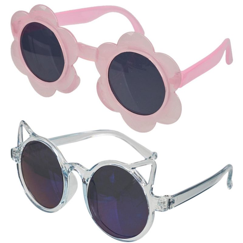Willow & Ruby 2 Pack Infant's Sunglasses for Girls (Infant, Baby) in Pink Flower & Glossy Blue Cat, 3 of 6