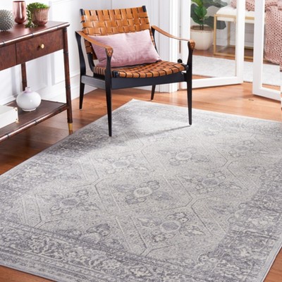 Ivory and Grey Hand-Knotted Synthetic Area Rug